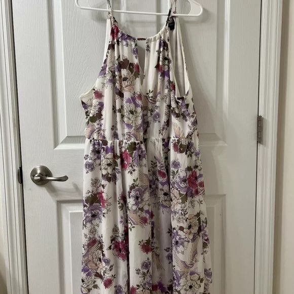 Torrid White Pink Purple Floral Short Mini Chiffon Halter Dress Sleeveless 2X - Picture 2 of 2